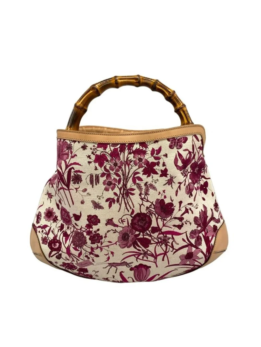 Gucci Handbag Flora Bamboo Bordeaux Ivory Beige Leather - Picture 3 of 15